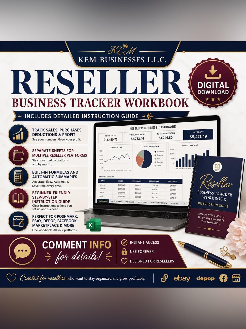 Reseller Business Tracker Workbook Digital Bundle + Free Gift & FREE SHIPPING!